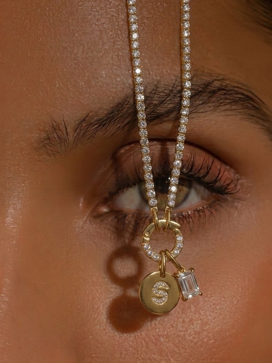 Handmade Jewelry - Alphabet initial letter necklace with Rhinestone chain